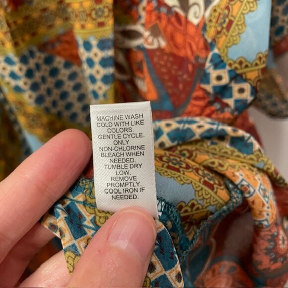 Cato Button Down Retro Patchwork Printed Blouse Size 18/20W Boho Western 70s - Picture 14 of 16